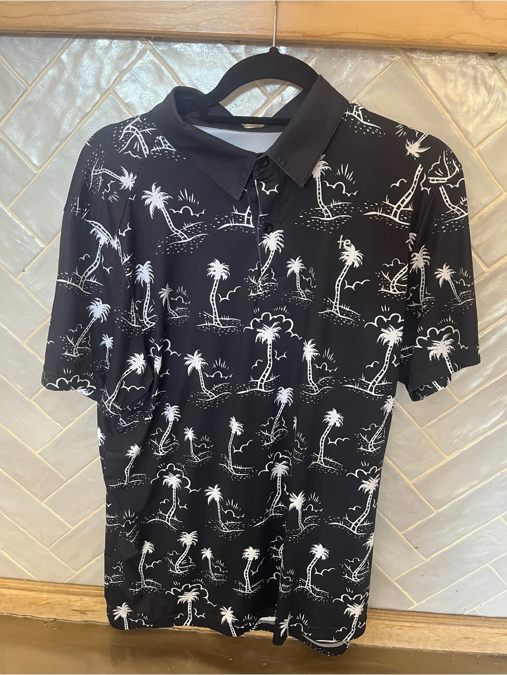 Tipsy Elves Black and White Palm Tree Golf Polo
